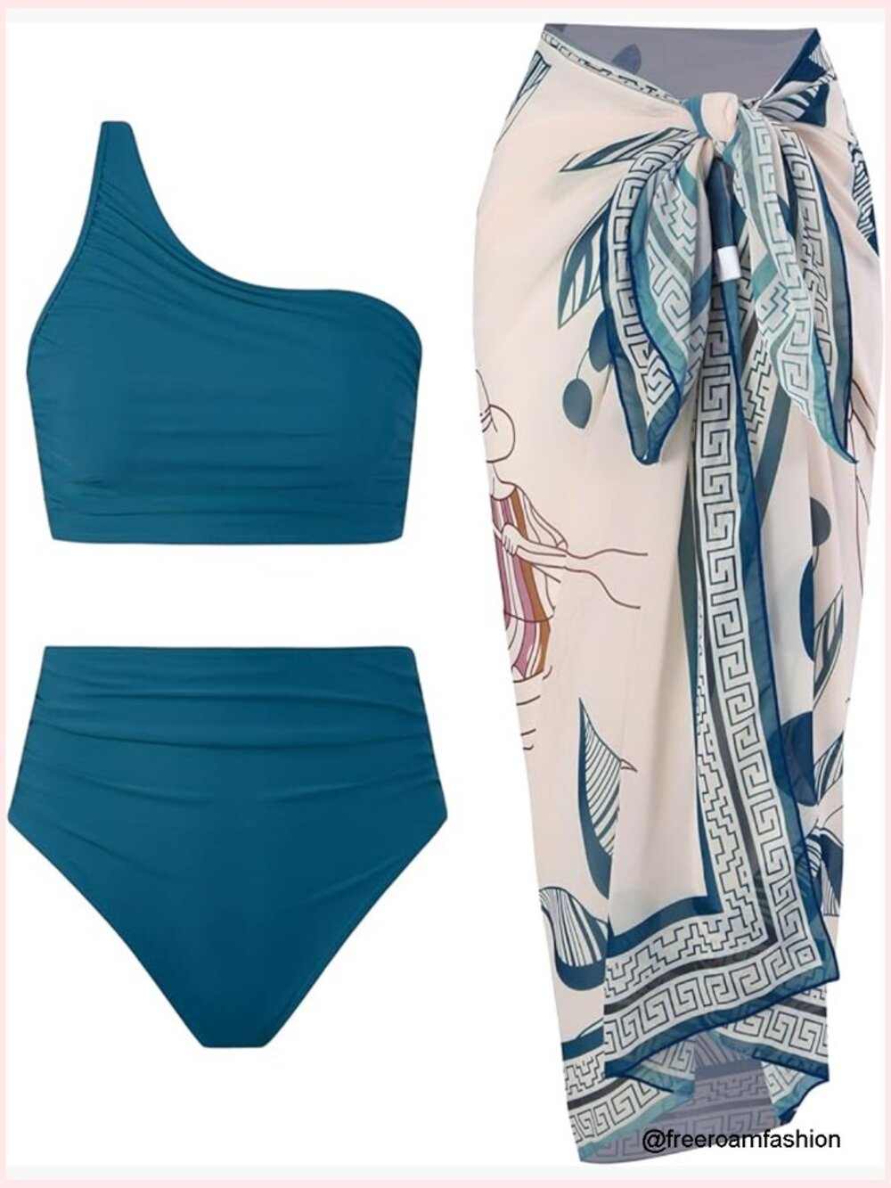 3 Piece Bikini Set High Waisted Retro Swimsuit with Cover Up Wrap Skirt